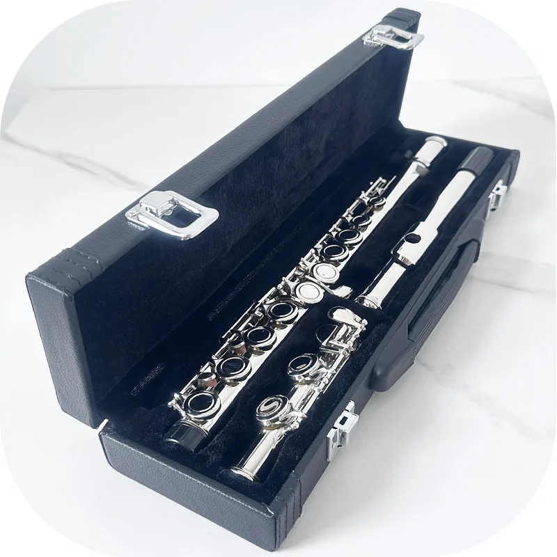 16-hole flute storage case Leather wooden accompanying case Carrying case Instrument flute single shoulder soft bag