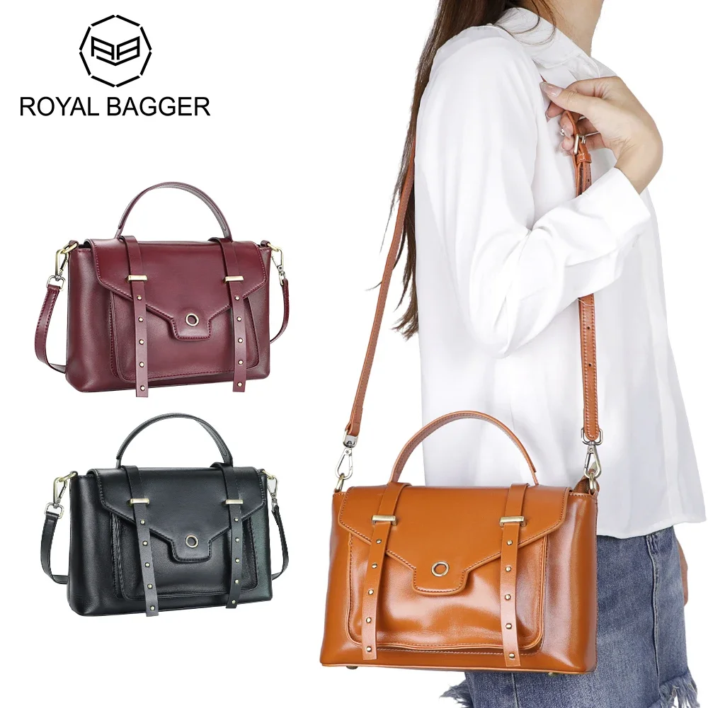 Royal Bagger Vintage Top-Handle Bags for Women, Genuine Leather Fashion Simple Shoulder Crossbody Bag, Commuter Handbag 1945