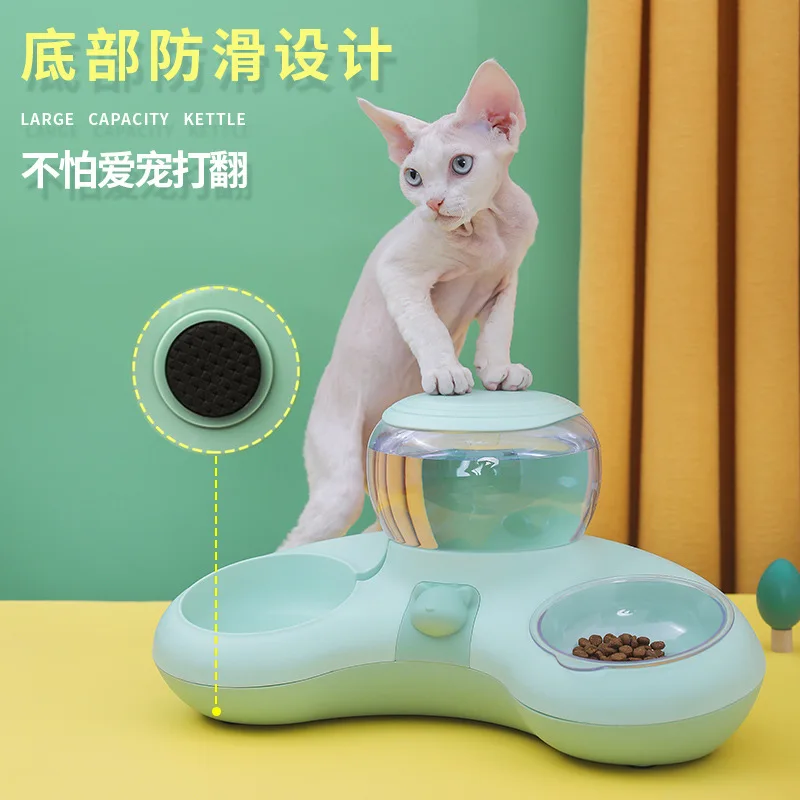 Pet cat bowl dog bowl crescent automatic water feeding double bowl anti overturning dog basin cat food water bowl cat food bowl