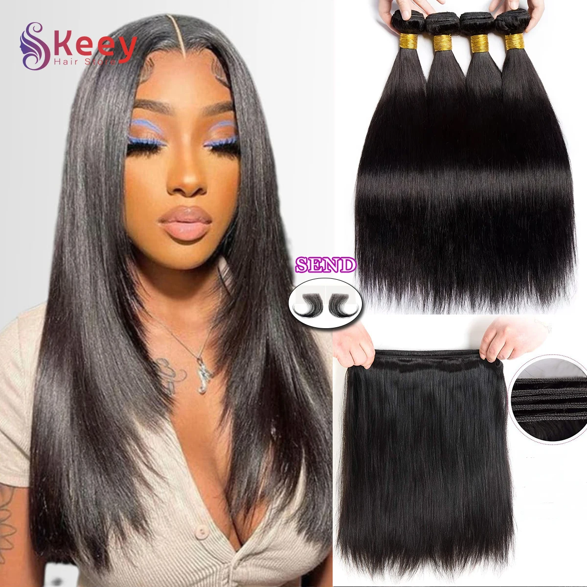 

30-дюймовые пучки необработанных человеческих волос, бразильские девственные необработанные человеческие волосы для наращивания, прямые 3/4 пучка, объемные волосы с двойным утком