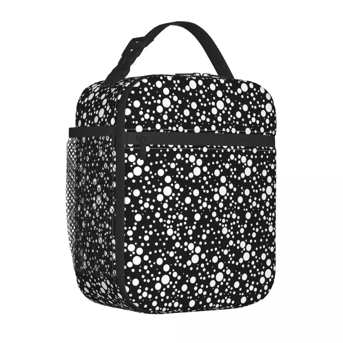 

White Polka Dot Lunch Bag For Child Vintage Print Lunch Box Leisure Travel Cooler Bag Portable Oxford Thermal Tote Handbags