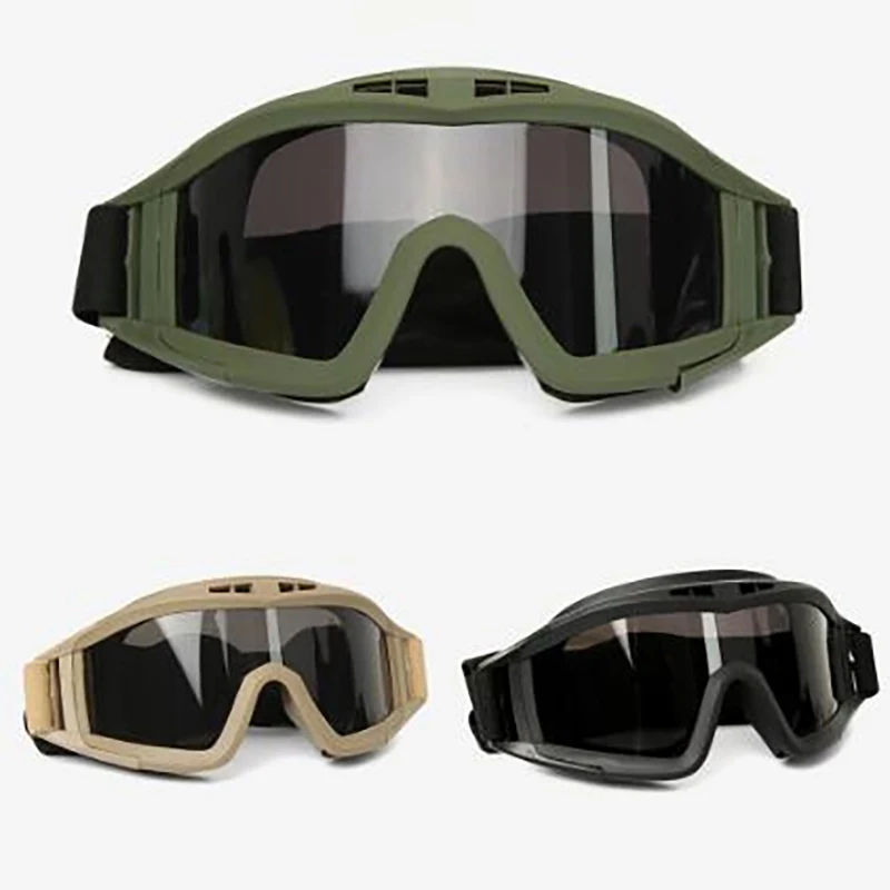 Airsoft Tactical Goggles 3 Lens Windproof Dustproof Shooting Motocross Motorcycle Mountaineering Glasses CS Safe Protection