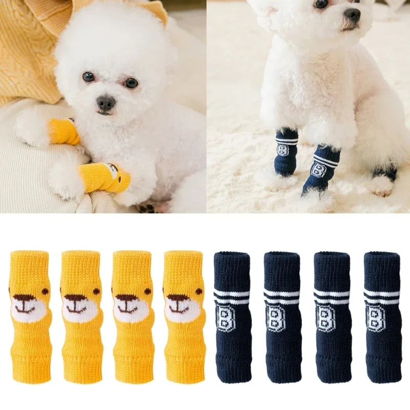 4Pcs Knitted Dog Socks Pet Knee Protector Puppy Prevent Scratching Pad Winter Warm Socks for Small Dogs Accessories