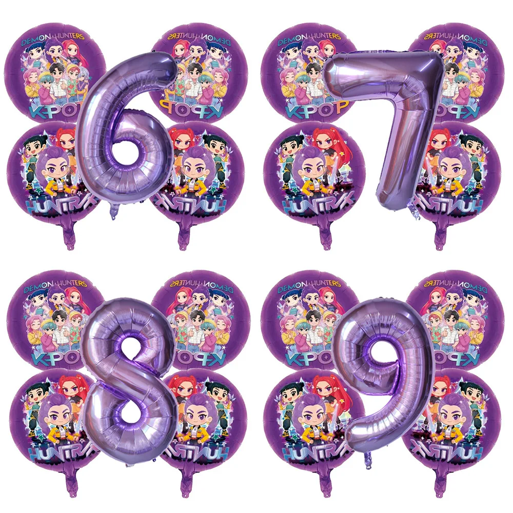 5 uds Kpop Demon Hunters decoración de fiesta de cumpleaños para niños bola número dígitos juego de globos suministros para fiesta de Baby Shower juguete de regalo