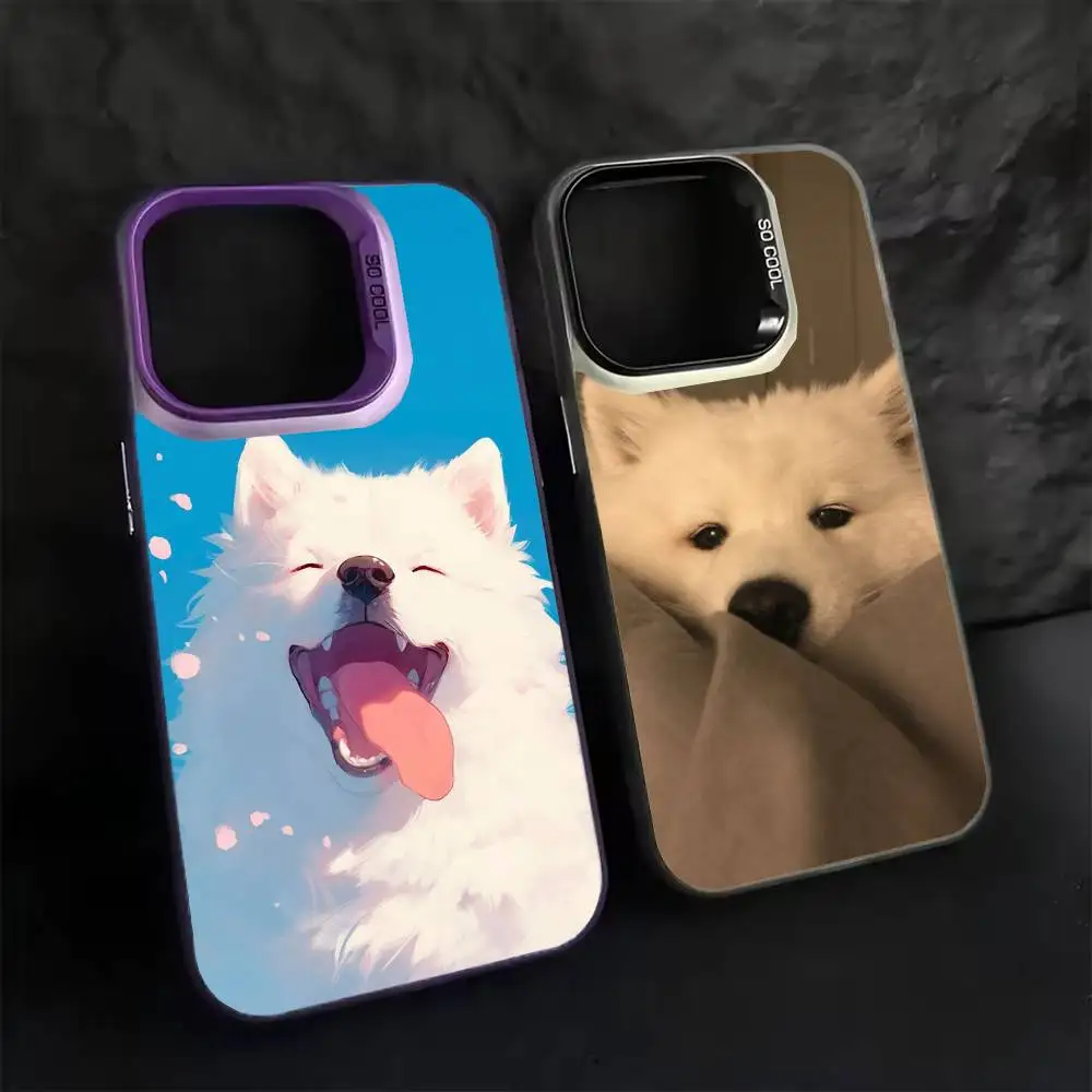

Cute Pet Dog Samoyed Phone Case For iPhone 17,16,15,14,13,12,11,Pro Max,Plus black Candy Silver Cover