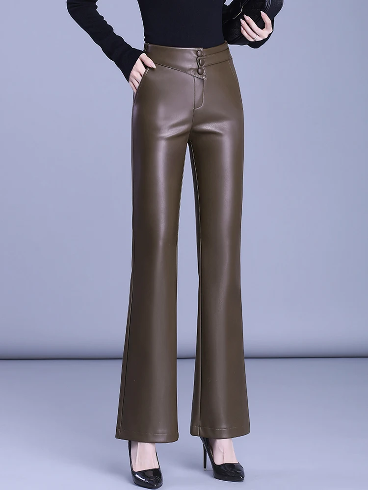 Women's high waisted micro flared pants 2025 autumn new style versatile slimming and casual solid nine cropped pants