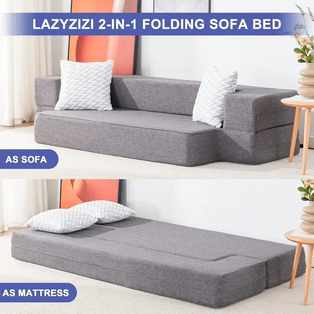 

Floor Sofa Bed, Fold Out Couch Bed with 2 Pillows & Washable Cover Convertible Sleeper Folding Sofa Bed Mattress Queen