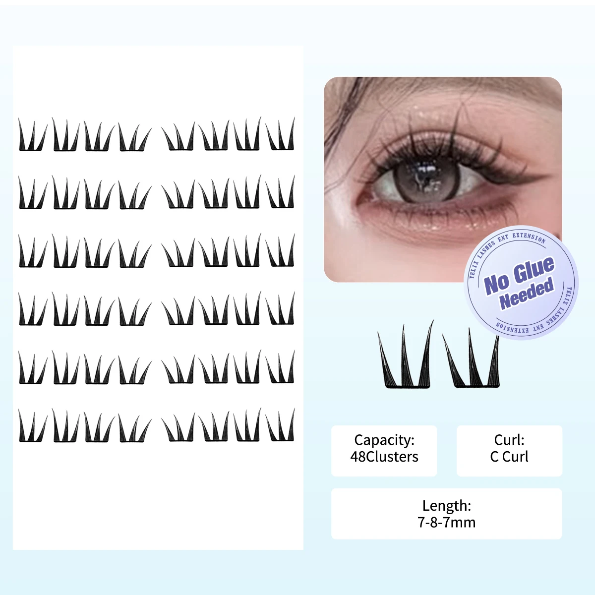 48 pestañas postizas de hadas sin pegamento, pestañas individuales finas de 10-13mm, extensión adhesiva naturalmente por calor para naturales, suaves y esponjosas