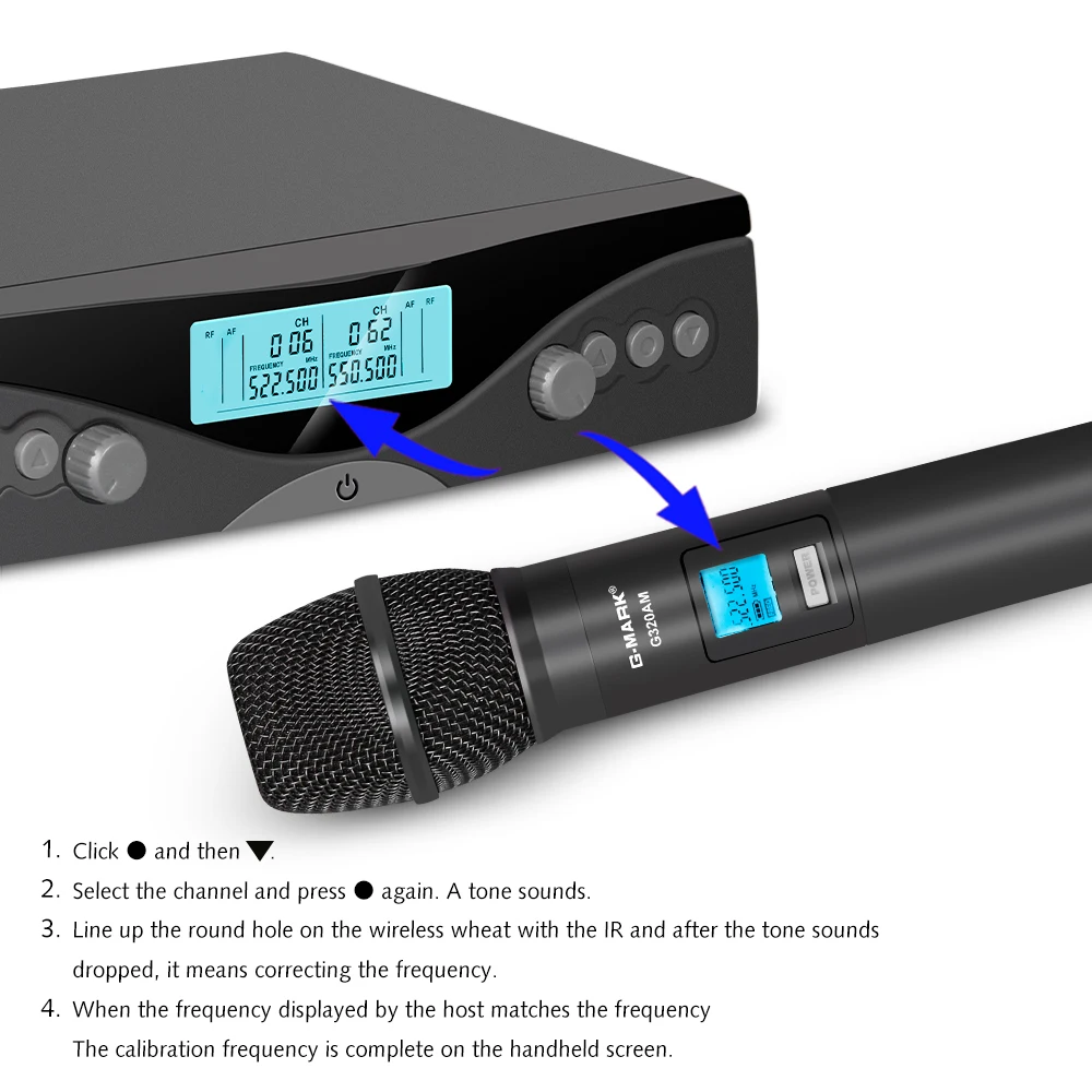 Microphone Sans Fil G-MARK G320AM Déterminer Mic UHF 2 Canaux Réglable Mort Pour Karaoké ixÉglise Spectacle Mariage