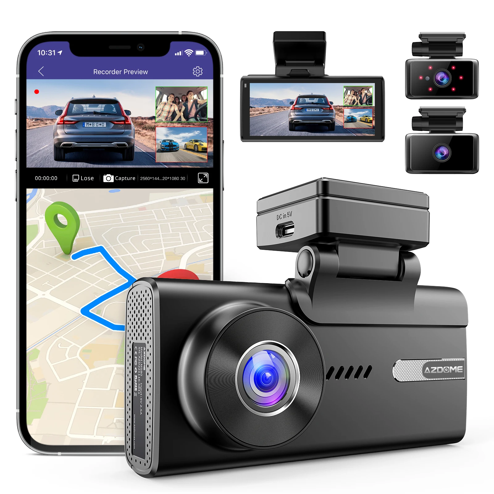 AZDOME 5K Dash Cam M580 AZDOME 2.4G/5G Dual Band Wifi Car Black Box 4 Inch Screen GPS Tracker Car Camera For Sale