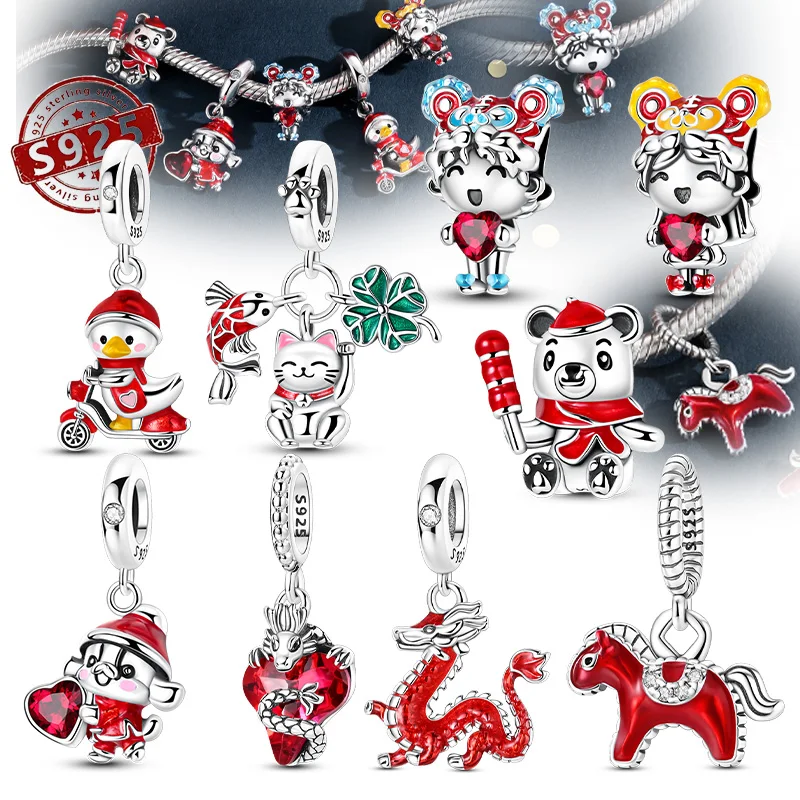 

Новая стерлингового серебра 925 пробы, новогодняя серия, бусины в виде рыбы кои, дракона, кулон, подвески, бусины, подходят для оригинальных браслетов, ювелирные изделия своими руками, подарок