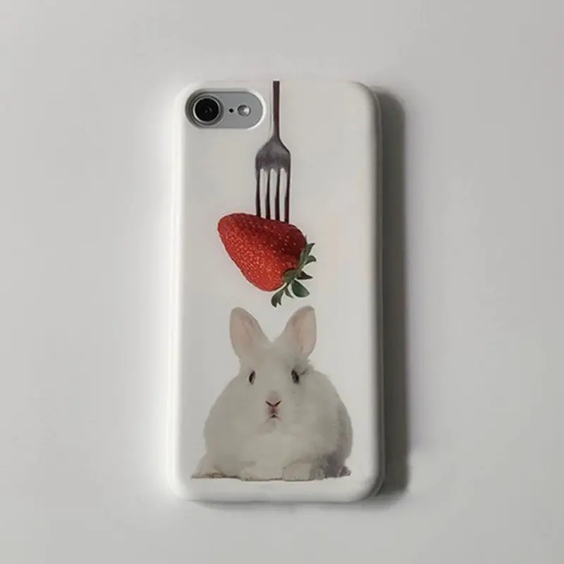 Korean Style Knife Fork Strawberry Rabbit Phone Case for IPhone 15 14 11 12 13 Pro Max Mobile Phone Case for IPhone XR XS MAX