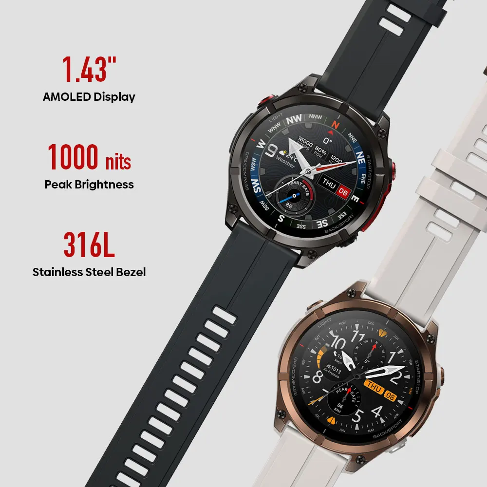 Neue Zeblaze Stratos 4 PRO AMOLED-Bildschirm GPS-Smartwatch Zweifarbige Taschenlampe Kostenlose Karten- und Musik-Downloads Sport-Smartwatch – Detail 7