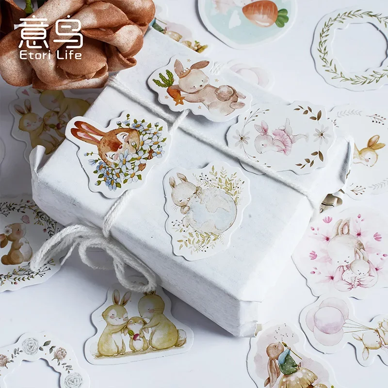 46Pcs/box Cute Retro Fairy Rabbit Family Sticker Kawaii Bunny Stationery Diary DIY Decals Scrapbook Journal Decoration Materials