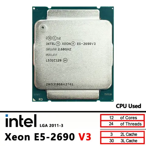 Intel Xeon Used E5 2690 V3 E5-2690V3 2.6 GHz Twelve-Core Twenty-four-Thread 30MB 135W CPU  LGA 2011-3