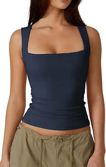 Street-Style Hot Girl Mode Quadratischer Ausschnitt Basic Slim Fit Ärmelloses Tanktop Basis-Layer – Detail 5