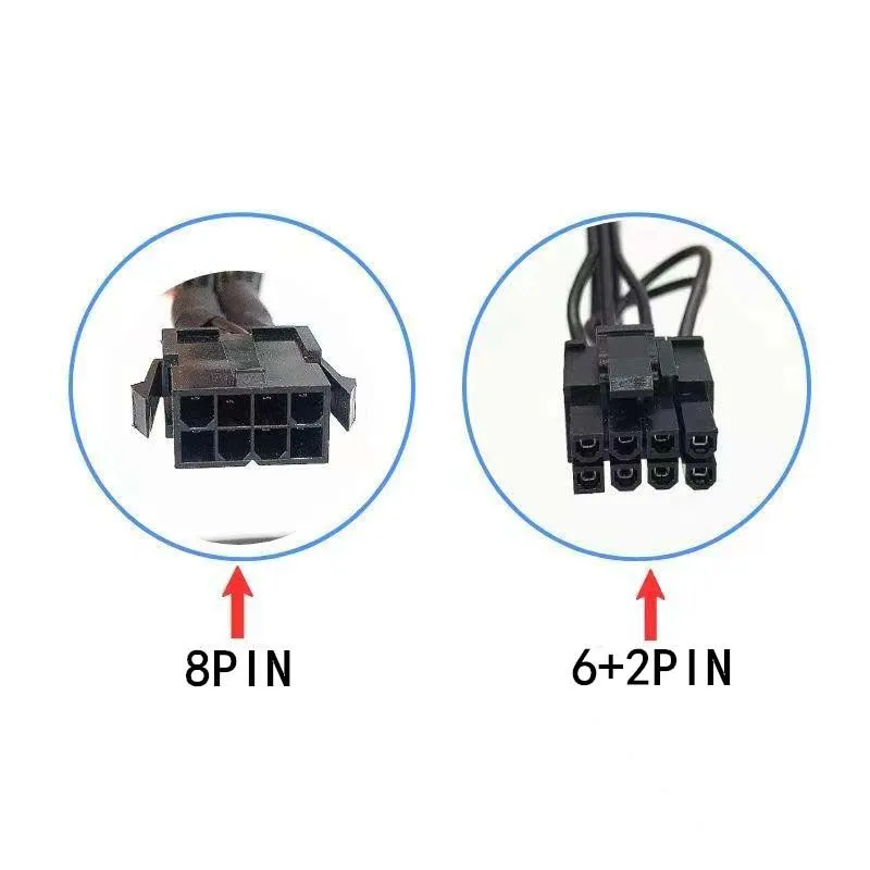 5PCS Solid Copper Graphics Card 8-Pin Power Cable Splitter Adapter: Female 8-Pin to Dual 6+2-Pin Male, 20 cm, Braided