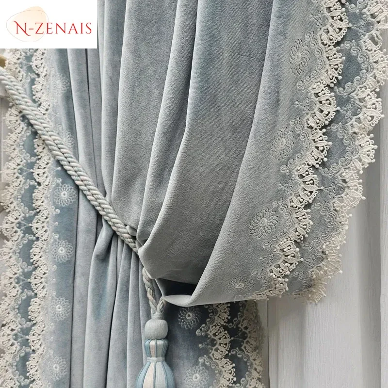 

French Lace Velvet European Retro Embroidery Curtains for Living Room Hall Study Bedroom Dining Luxury Romantic Decor CustomSize