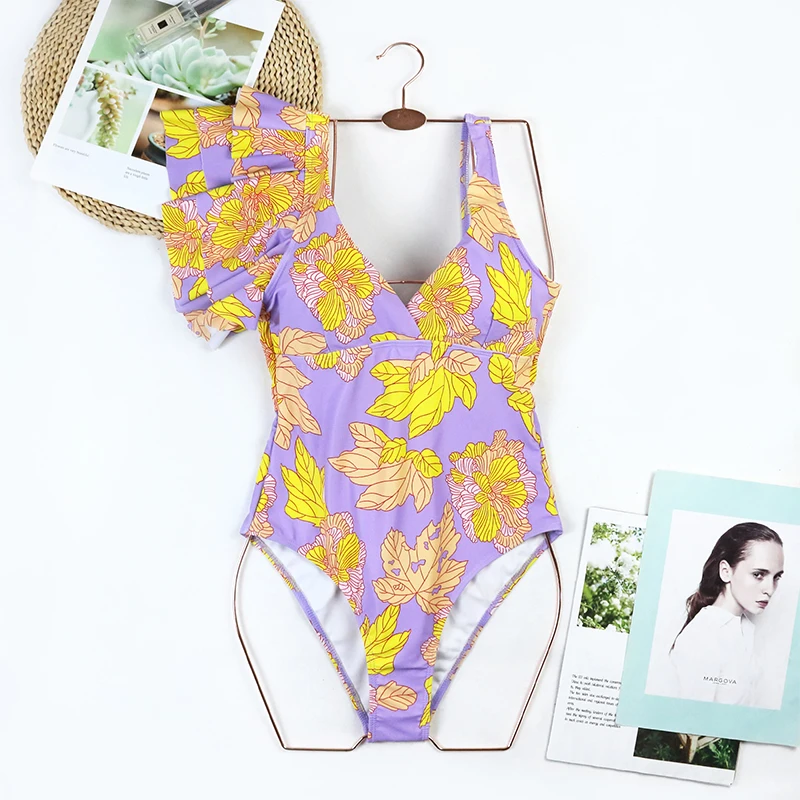 MUOLUX-Conjunto de Bikini de una pieza para mujer, bañador Sexy de cintura alta, traje de baño con volantes, vestido de baño brasileño, falda de playa 2024