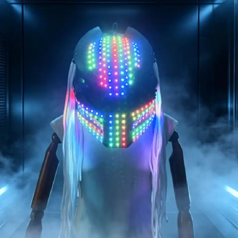 USB Rechargeable LED Flashing Helmet Multicolor Light up DJ Party Hat for Rave Christmas Dance Show Holiday Events