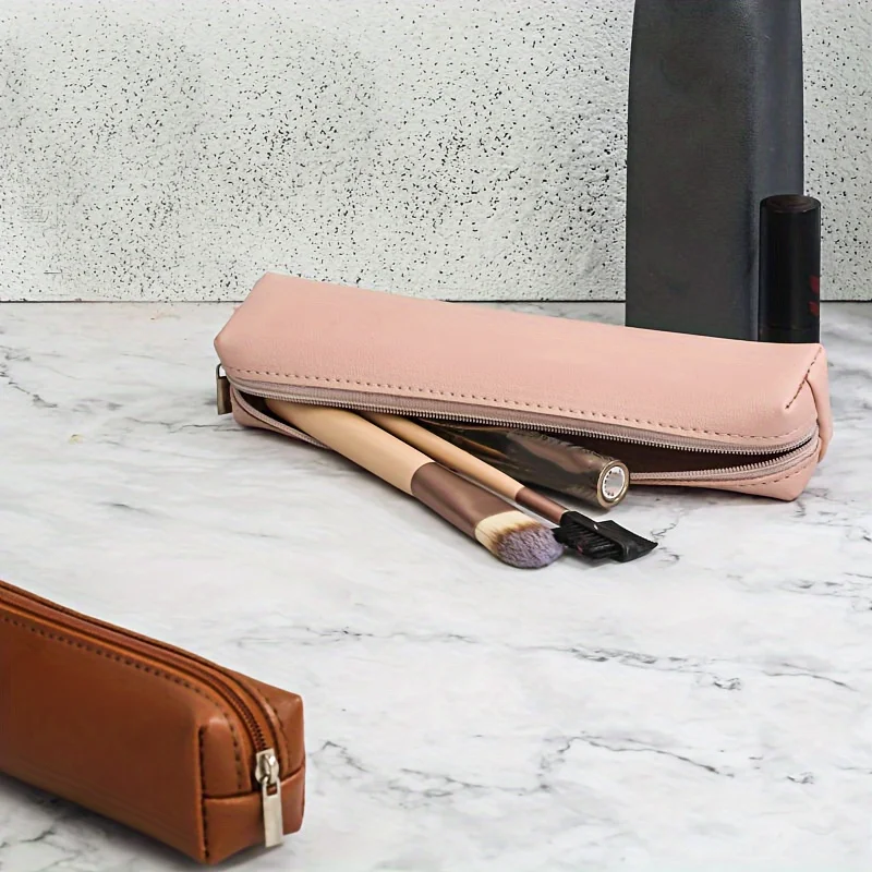 1pc Makeup Bag, Mini Makeup Pencil Case Bag, Eyebrow Brush Pencil Case, Premium Faux Leather Pencil Case