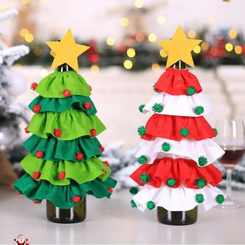 Christmas Wine Bottle Bag Christmas Tree Shape Wine Bottle Cover Wine Bottle Cover for Party Supplies Dinner Banquet Decorations