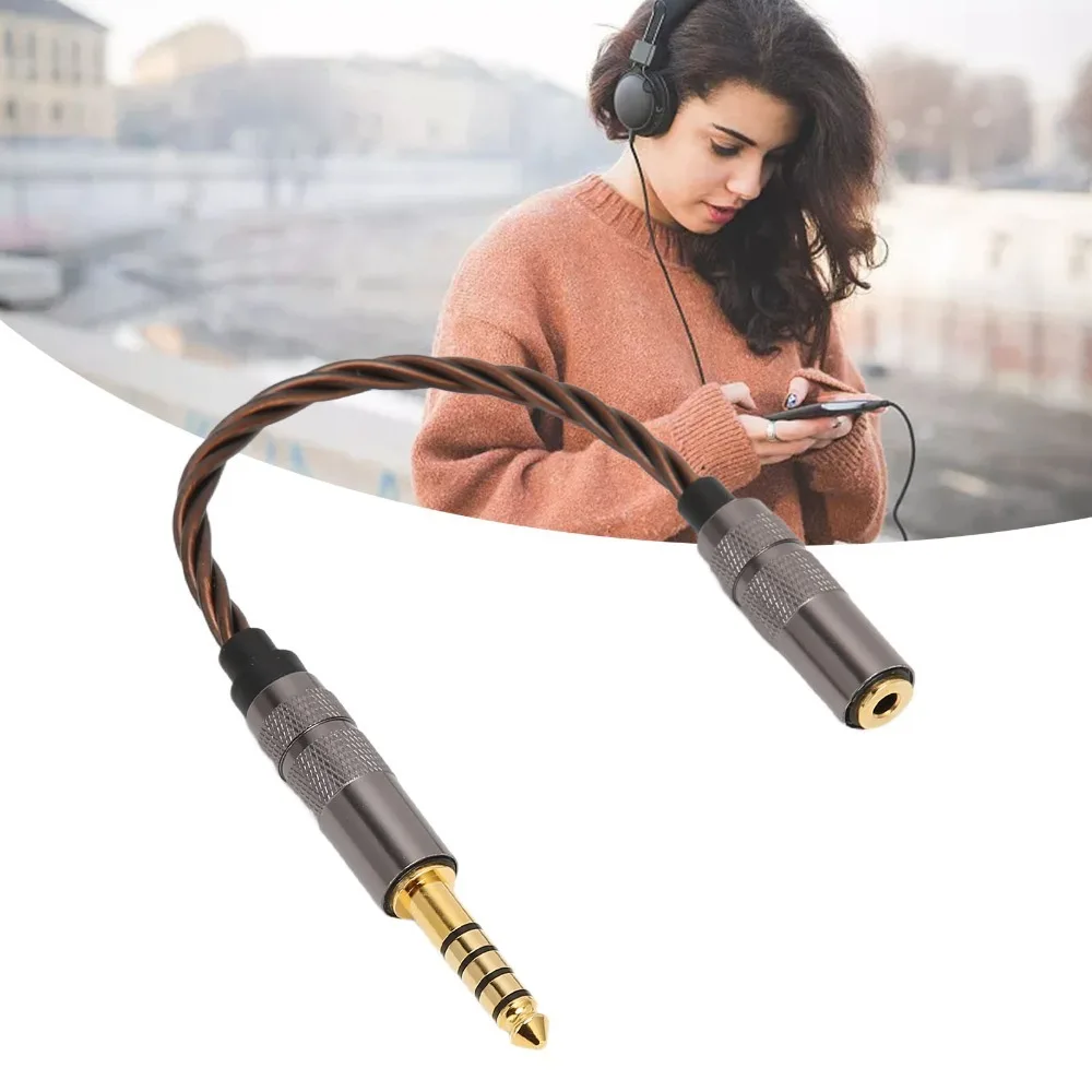 Male to Female 4.4mm to 2.5mm Balanced Cable Gold Plated Plug 4-Strand Stranded Braided Wire for Phones Headphones Speakers