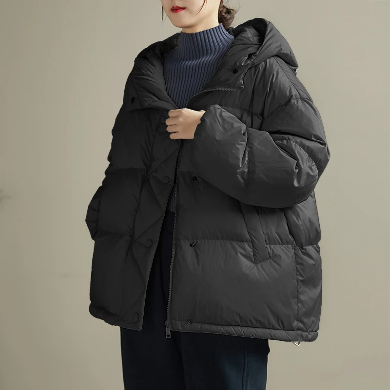 Schinteonผู้หญิง 90% เป็ดสีขาวลงเสื้อหลวมสบายๆกว่าขนาดฤดูหนาวWarmหนาOutwearคุณภาพสูงHood Coat 2023 ใหม่