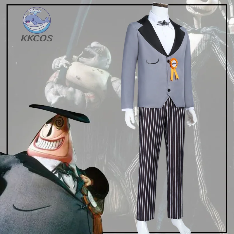عيد الميلاد كابوس جاك سكيلينجتون مايور تأثيري حلي الكرتون الرجال رمادي البدلة سروال مخطط قبعة هالوين كرنفال حفلة KK