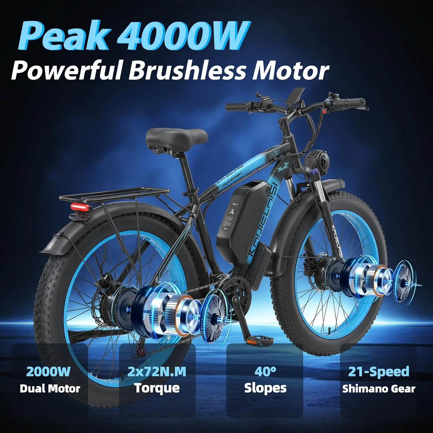 Electric Bike Adults 4000W Dual Motor 26