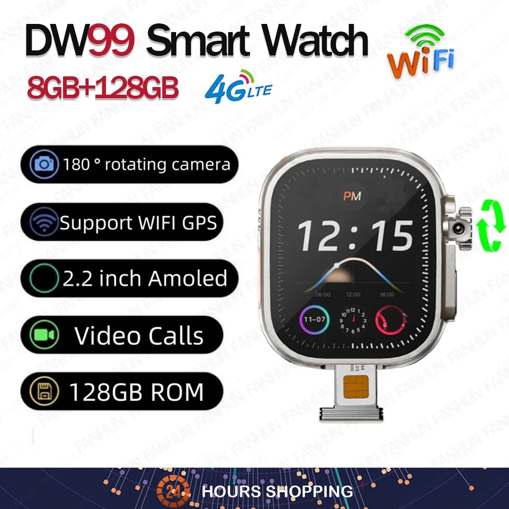 DW99 S9 Ultra Smart Watch 2.2 inch  Amoled Screen 180° Rotating Camera App Download 128GB Updated Android 9.0 Smartwatch Men