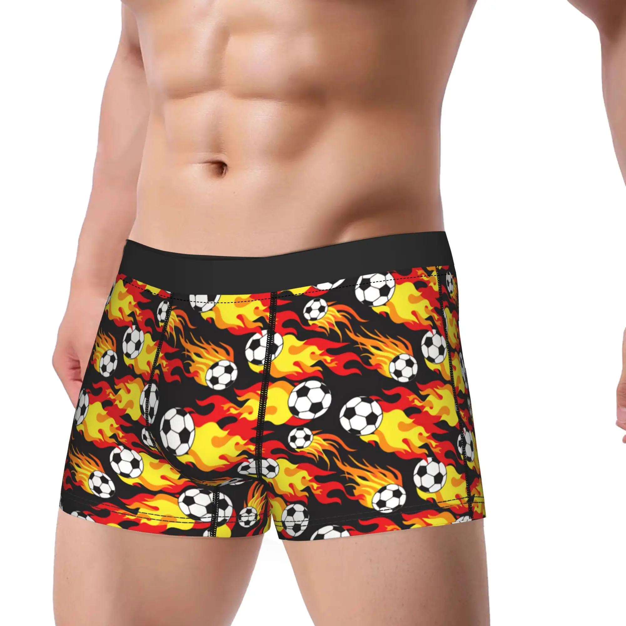 Soccer Ball With Flame Seamless Pattern Boxer Shorts  Pouch Underwear High Quality Print Shorts Briefs Classic Man Panties  2XL