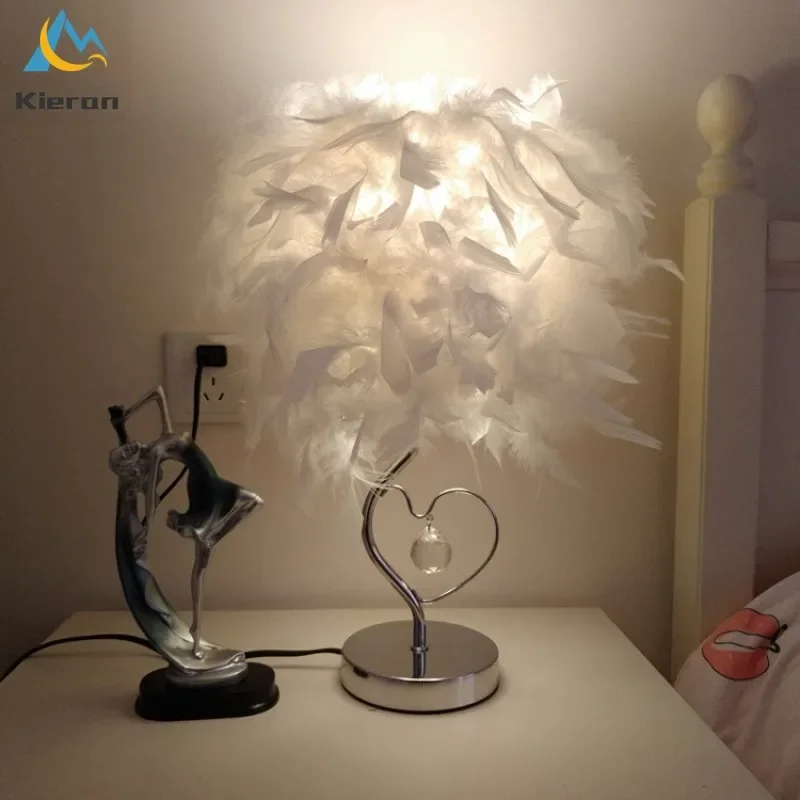 Nordic Modern Feather LED Table Lamps Bedroom Study Restaurant Bar Bedside Desk Lamps Living Room Decoration Crystal Floor Lamp