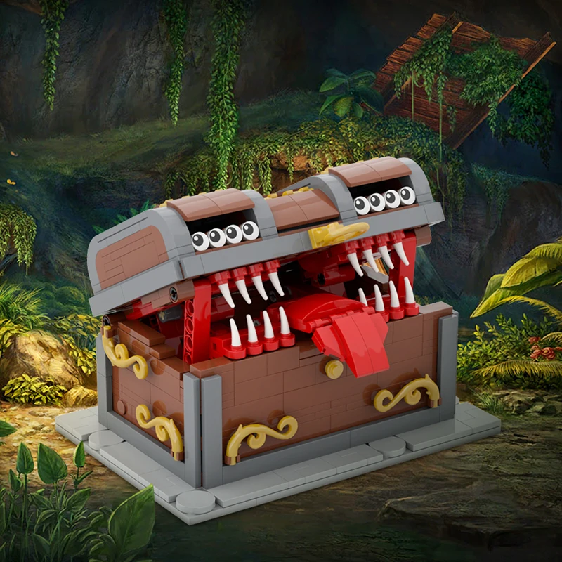 MOC Dragons Game Treasure Mimic Chest Monster Building Blocks Working Mechanical Game Dungeons Pirate Box Bricks Toy Kids Gift