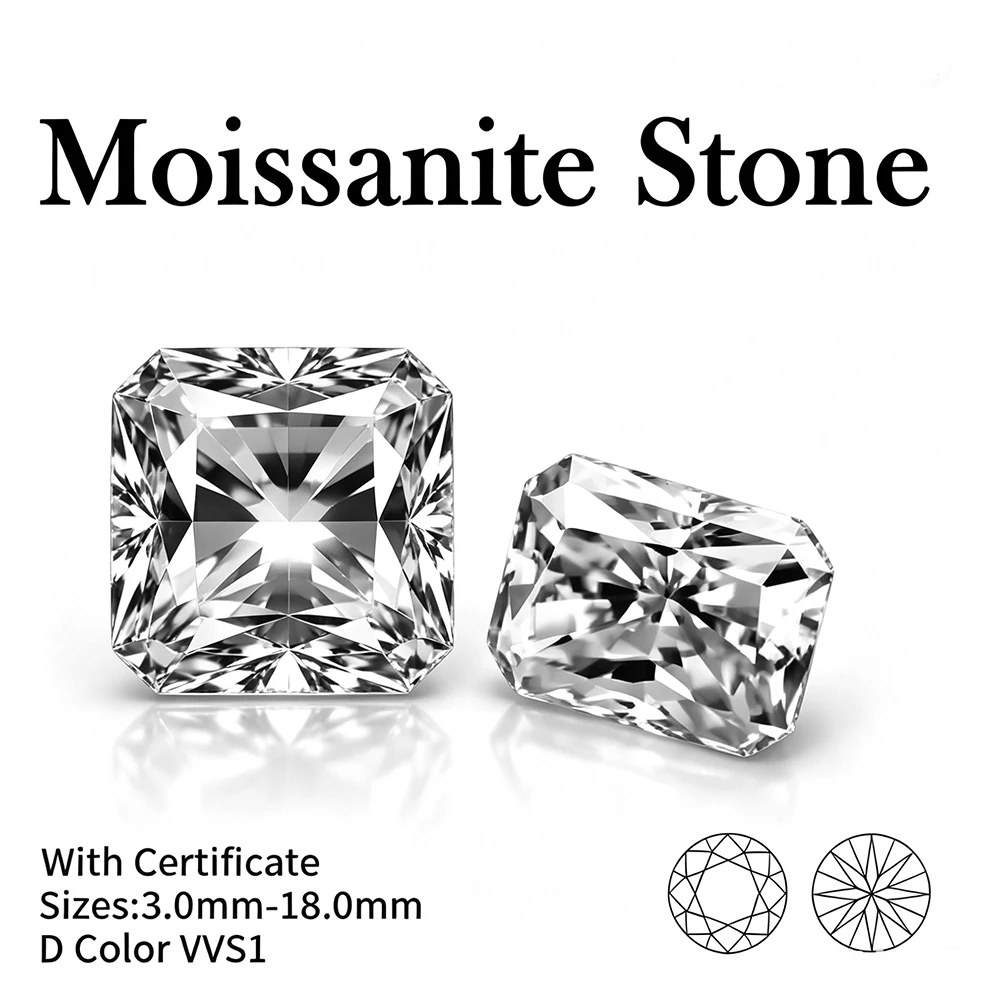 100% Genuine D Color VVS Moissanite Loose Gemstones with GRA Certified Report for DIY Jewelry Making Diamond Tester Stones