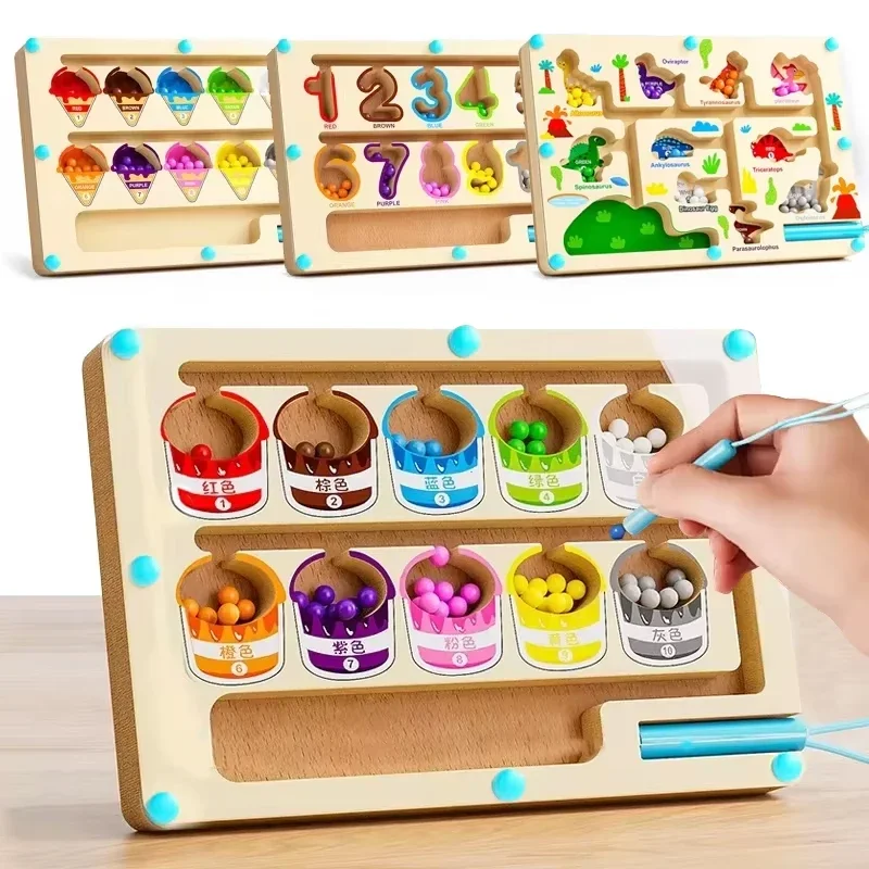 Magnetic Maze Board Early Education Puzzle Board Color Sorting Game Counting Toy Wooden Magnet Puzzles Educational Toys