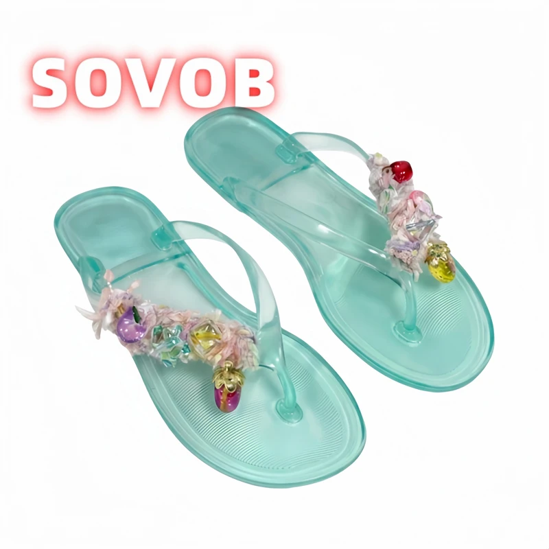 Lindas Sandalias de Gelatina Hechas a Mano para Mujer, Sandalias Transparentes de Plástico, Chanclas Planas de Verano para la Playa, Sandalias Planas para Exteriores