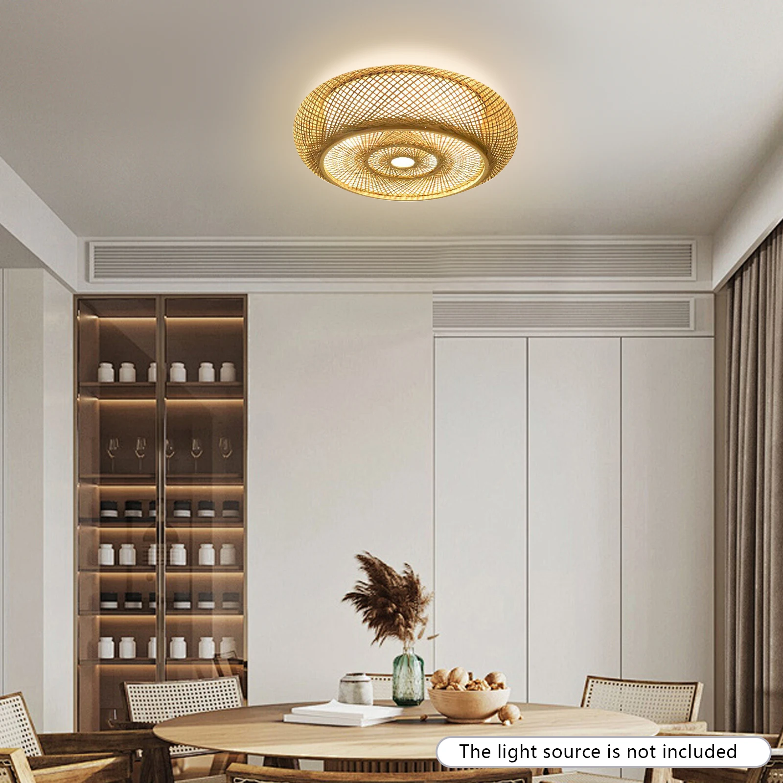 

Bamboo Ceiling Light, Handwoven Rattan Light Fixture, Round Ceiling Light for Living Room Bedroom Kitchen, without Bulb (50cm)