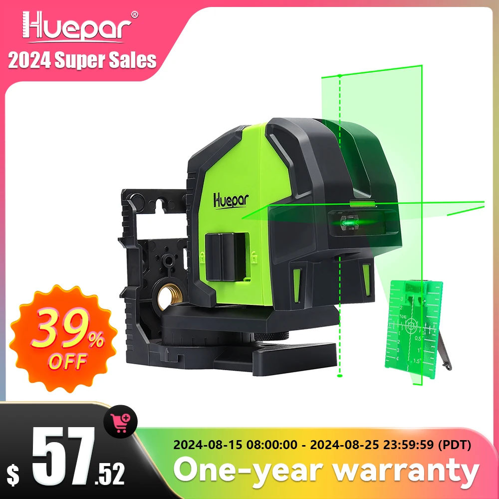 Huepar-nível Profissional de Raio Verde Laser Linha Cruzada Pontos de Prumo Alinhamento Auto-nivelante Multiuso de 130 ° 8211g