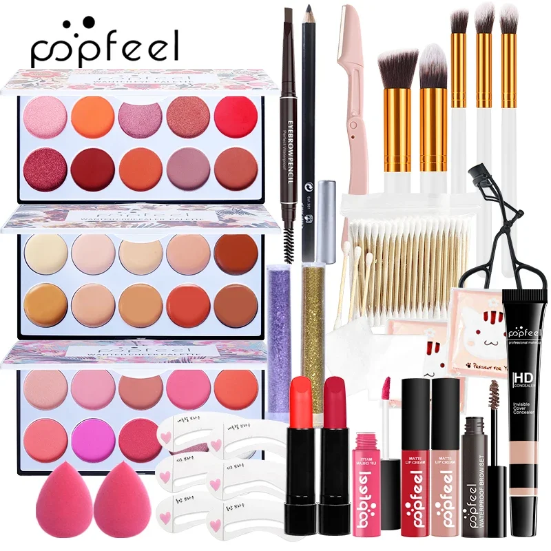 Popfeel Makeup Set for Women Full Kit All in One Makeup Gift set Box Eyeshadow Palette Blushes Powder Lipstick Lip Gloss Pro Hot