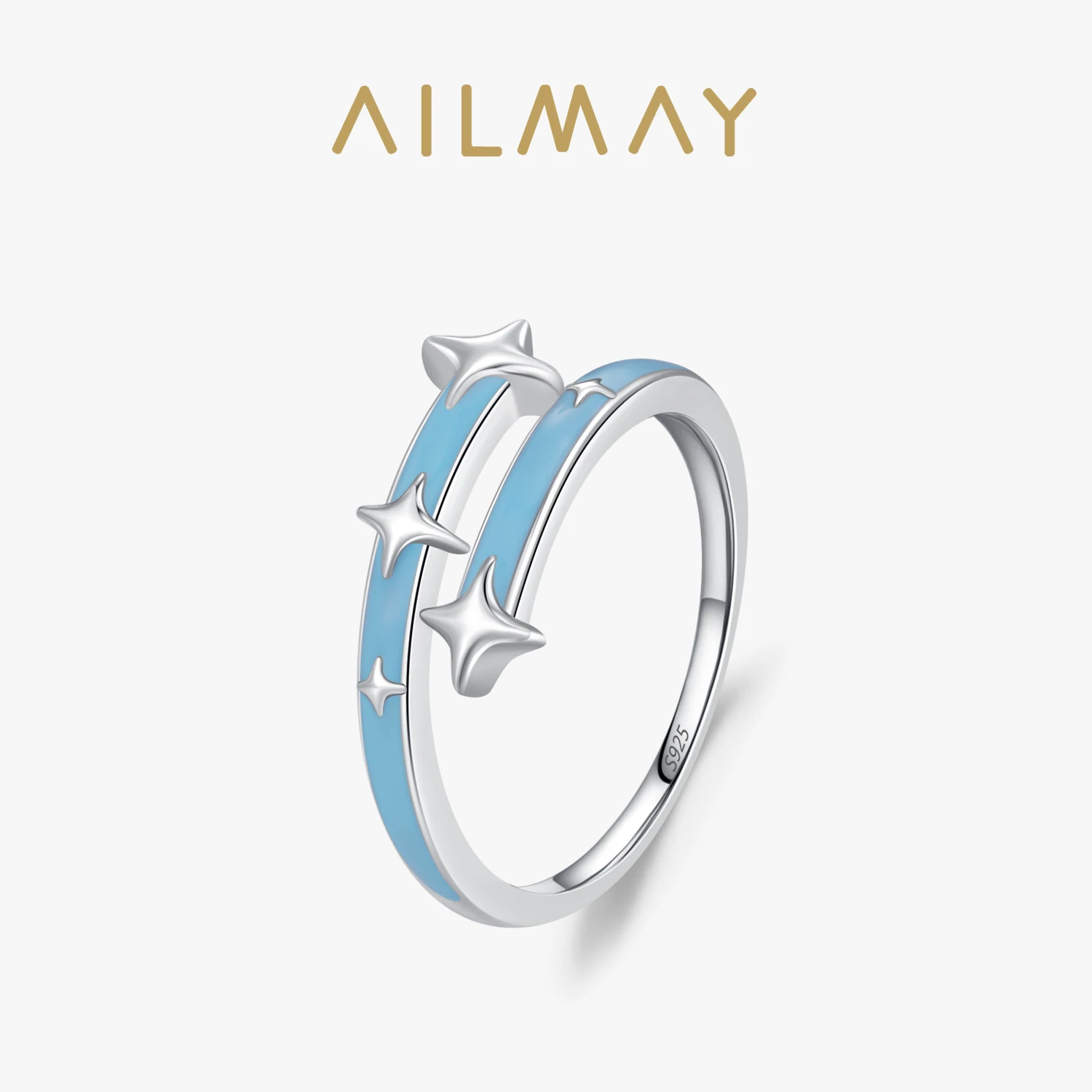 Ailmay High-Quality 925 Sterling Silver Romantic Blue Enamel Star Finger Ring For Women Girls Valentine\'s Day Gifts Fine Jewelry