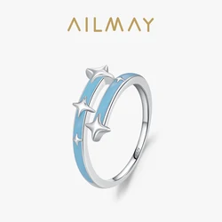 Ailmay High-Quality 925 Sterling Silver Romantic Blue Enamel Star Finger Ring For Women Girls Valentine's Day Gifts Fine Jewelry