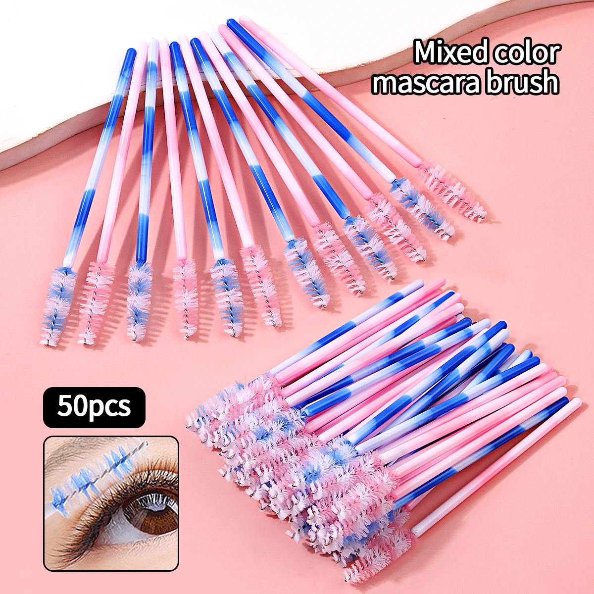 50 stücke anfänger gepfropfte wimpern Gemischte farbe mascara pinsel augenbraue kamm augenbraue kamm spirale pinsel multi-funktionale schönheit werkzeug