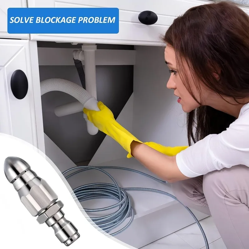 Sewer Injector Nozzle 1/4 Quick Connection Drainage Cleaning Nozzle Jet High Pressure Nozzle Front 1 Rear 6 Holes Pipe Dredging