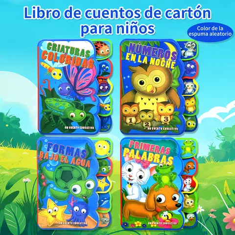 Libro de cuentos con imágenes de cartón para niños españoles, libro educativo de aprendizaje preescolar con animales/insectos, estimula los Interetas del chico