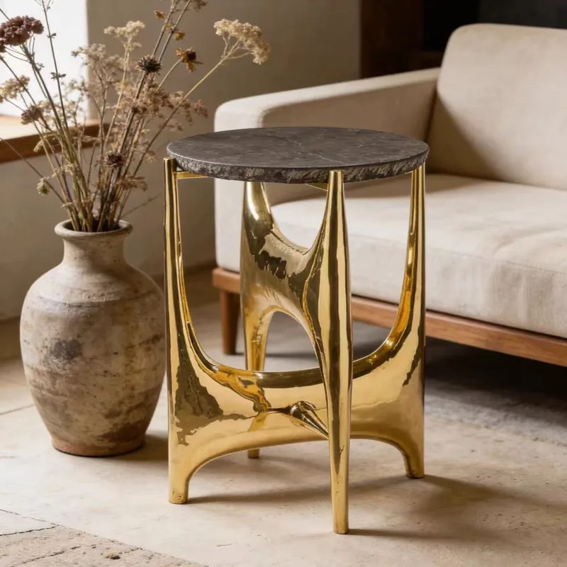 Villa living room small coffee table brass forged edge table high-end gold corner table light luxury stainless steel