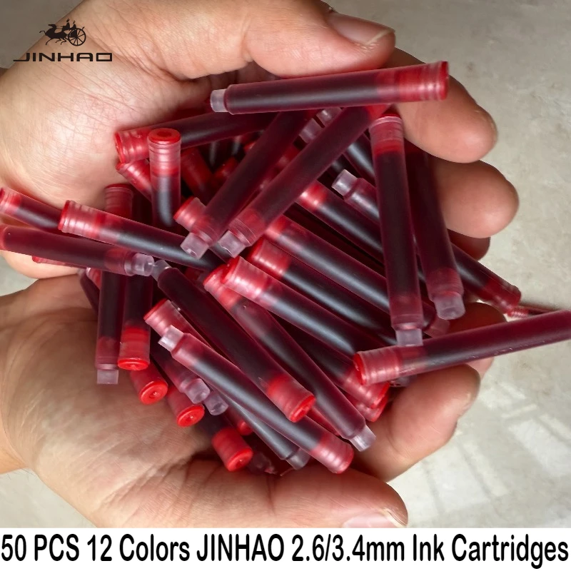 50/12 PCS JINHAO 12 Colors 2.6mm/3.4mm Fountain Pen Ink Cartridges For Majohn Hongdian Stationery School Office Supplies