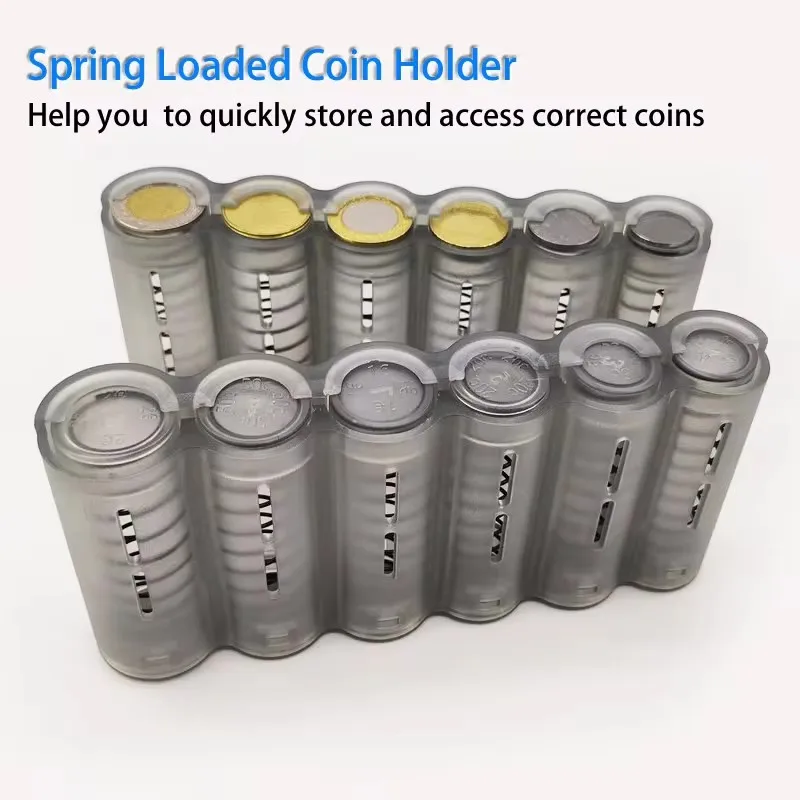 Portable 6 Slot Euro Coin Storage Dispenser Euro Coins Holder Collector With Spring For Home Waiter Driver Coins Safe Piggy Bank