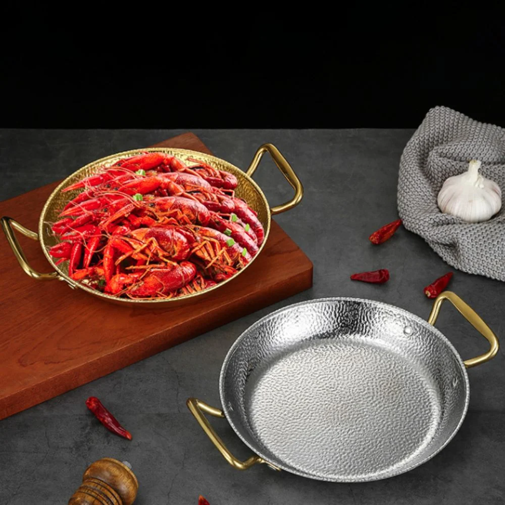 

Stainless Steel Hammer Grain Seafood Paella Pan Binaural Handle Thickened Noodle Pot Flat Bottom Gold/Silver Stock Pot Cooking