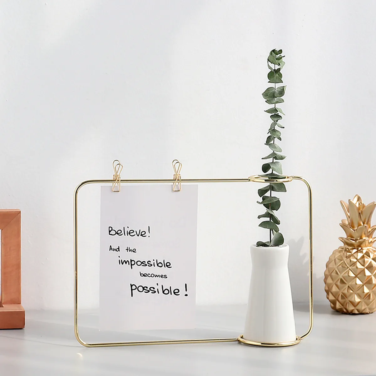 European Ins Minimalist Style Ceramic Vase Ornaments Home Table Decoration Metal Photo Frame Message Bracket Flower Arrangement